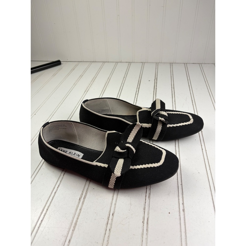 Anne Klein Black White Knit Bow Teryn Loafers Flats Women's Size 8M - Picture 4 of 12